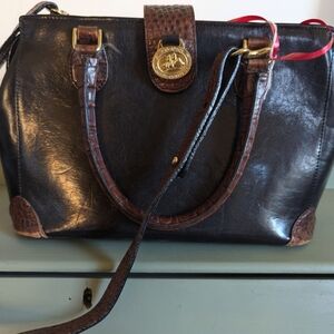 Brahmin leather purse black and brown 80s 90s style leather handbag crossbody